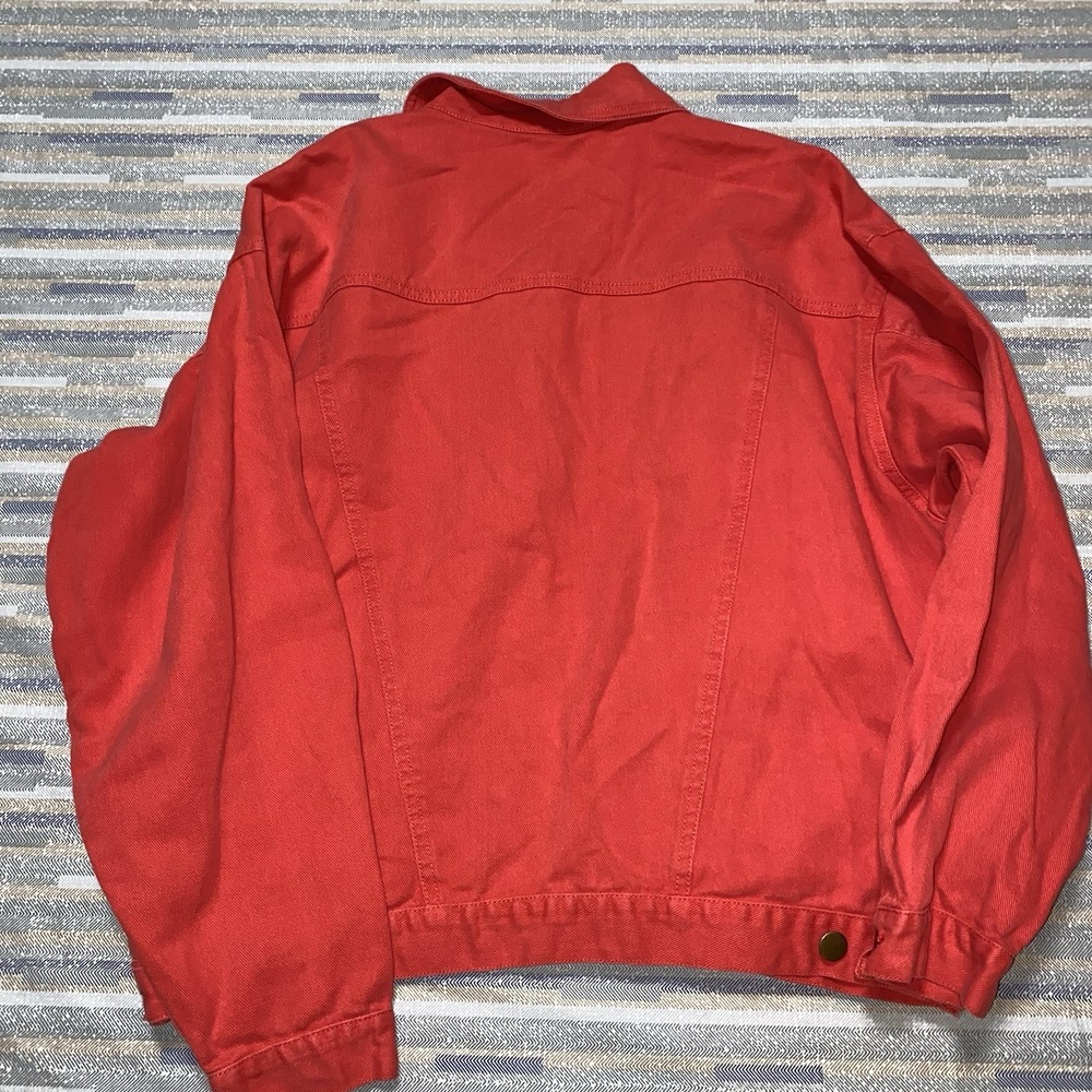 Carole Little Red Embroidered‎ Tropical Jean Jacket Size 8 - Picture 6 of 7